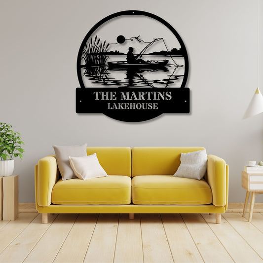 Custom fishing cabin sign, personalized fishing decor, lake house sign, fisherman gift, rustic cabin wall art, fishing lodge decor