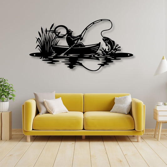 Metal Fisherman Wall Decor, Fishing Wall Art, Fisherman Gift, Lake House Decor, Cabin Wall Art, Rustic Metal Decor, Fishing Gift for Him
