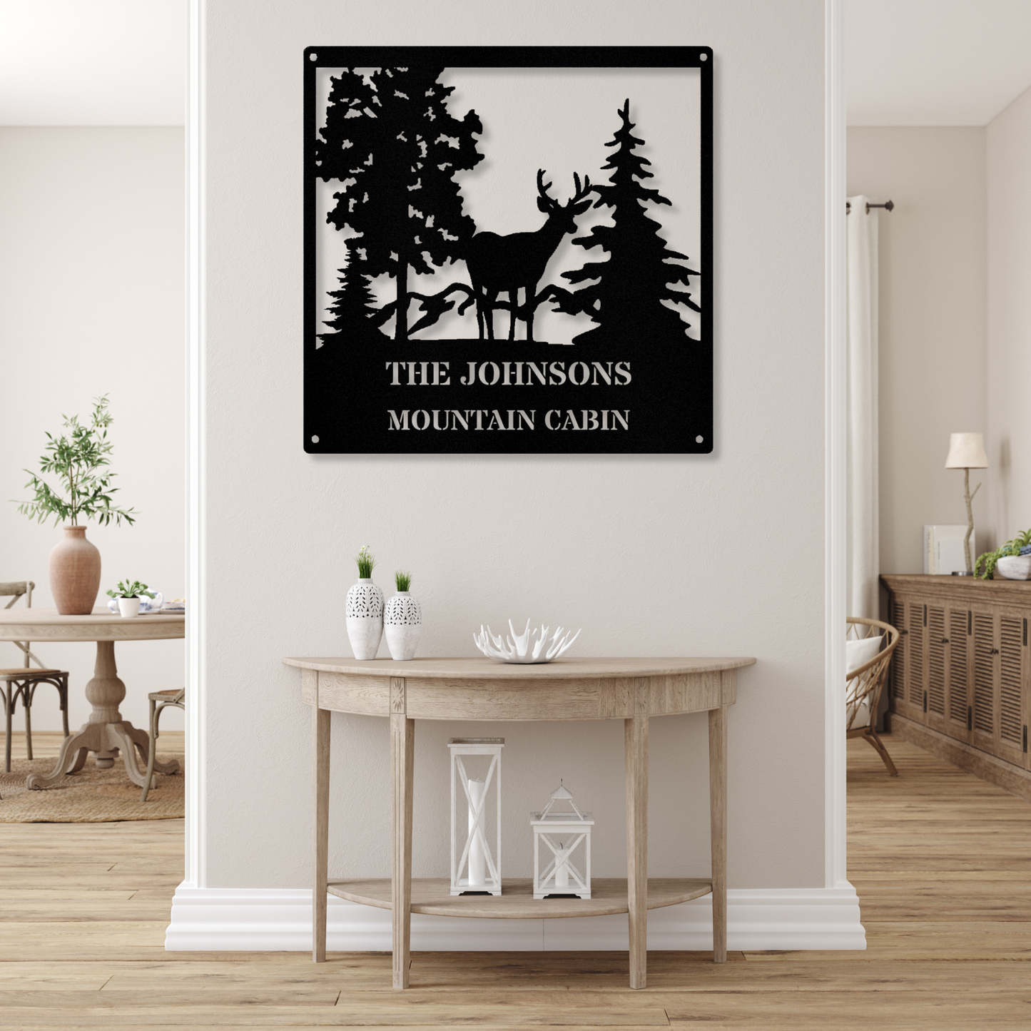 Personalized Deer Mountain Cabin Metal Sign, Wall Hanging Metal Decor, Large Deer Metal Sign, Farmhouse Metal Sign, Cabin Metal Decor, Wall Art Decor