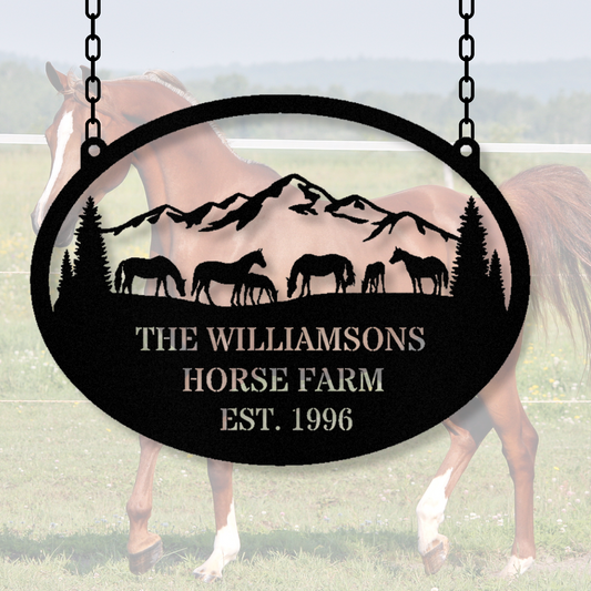 Customized Horse Farm Metal Hanging Sign, , Metal Horse Sign, Horse Ranch Signs, Farm Address Metal Sign, Equestrian Metal Art, Family Name