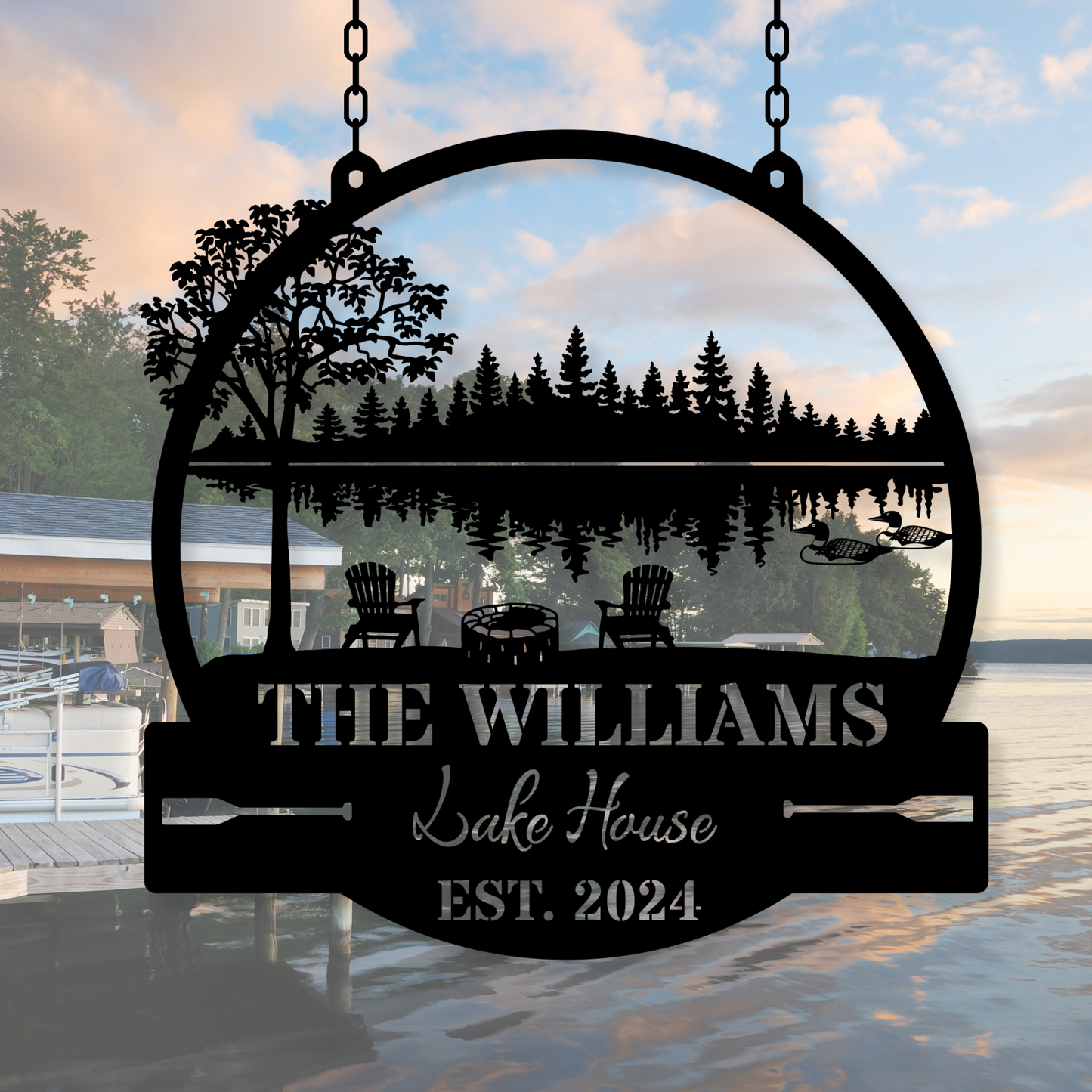 Personalized Established Lake House Metal Sign, Loon Themed Lake or River House Sign, Last Name Sign, Lake Cabin Metal Sign, Large Hanging Sign