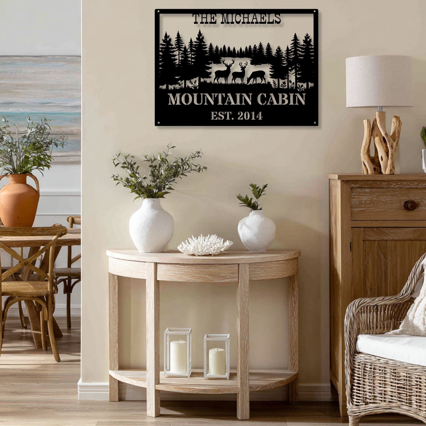 Personalized Deer Family Metal Wall Art, Custom Deer Home Decor, Rustic Wildlife Wall Art, Hunting Gift, Farmhouse Cabin Decor