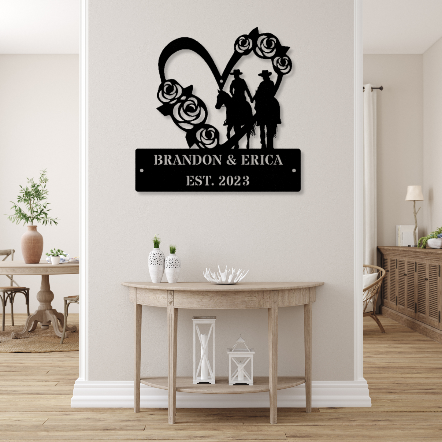 Customized Name Horse Metal Sign, Couple Anniversary Horse Metal Sign Gift, Equestrian Wall Art, Wedding Gift for Couple, Established Signage, Horse Lover Gift