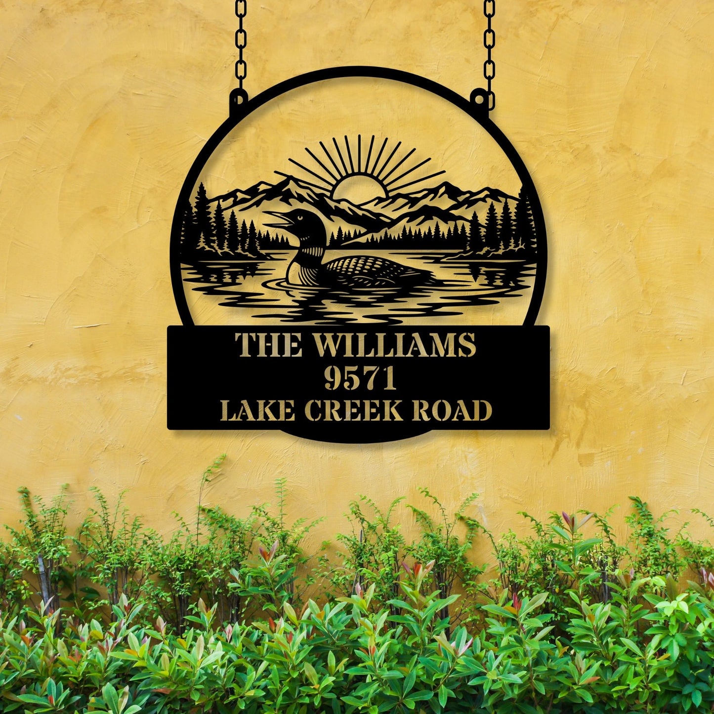 Personalized Loon Address Sign, Personalized Metal House Numbers, Flying Bird Wildlife Silhouette Plaque, Rustic Outdoor Name Sign, Metal Art