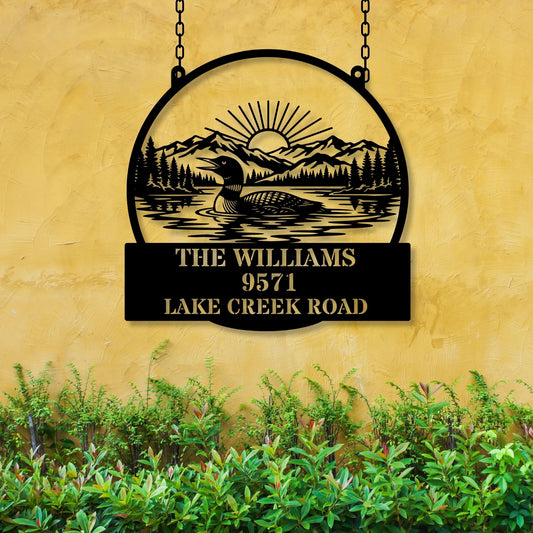 Personalized Loon Address Sign, Personalized Metal House Numbers, Flying Bird Wildlife Silhouette Plaque, Rustic Outdoor Name Sign, Metal Art