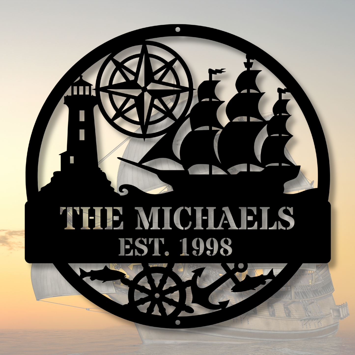 Custom Nautical Metal Sign, Boat Sign, Personalized Metal Wall Art, Beach House Decor, Sailor Gift, Ocean Theme.