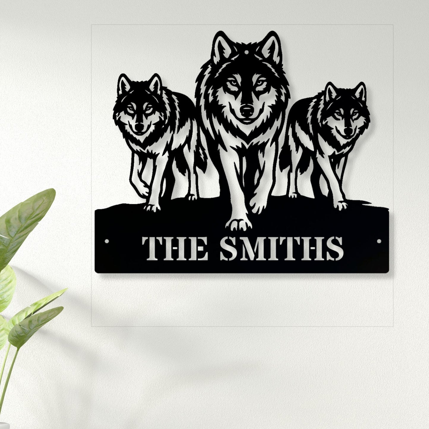 Personalized Wolf Pack Metal Wall Art| Modern Geometric Wolf Silhouette | Unique Wildlife Housewarming Gift | Outdoor Patio Wall Decor | Wolf Pack Art