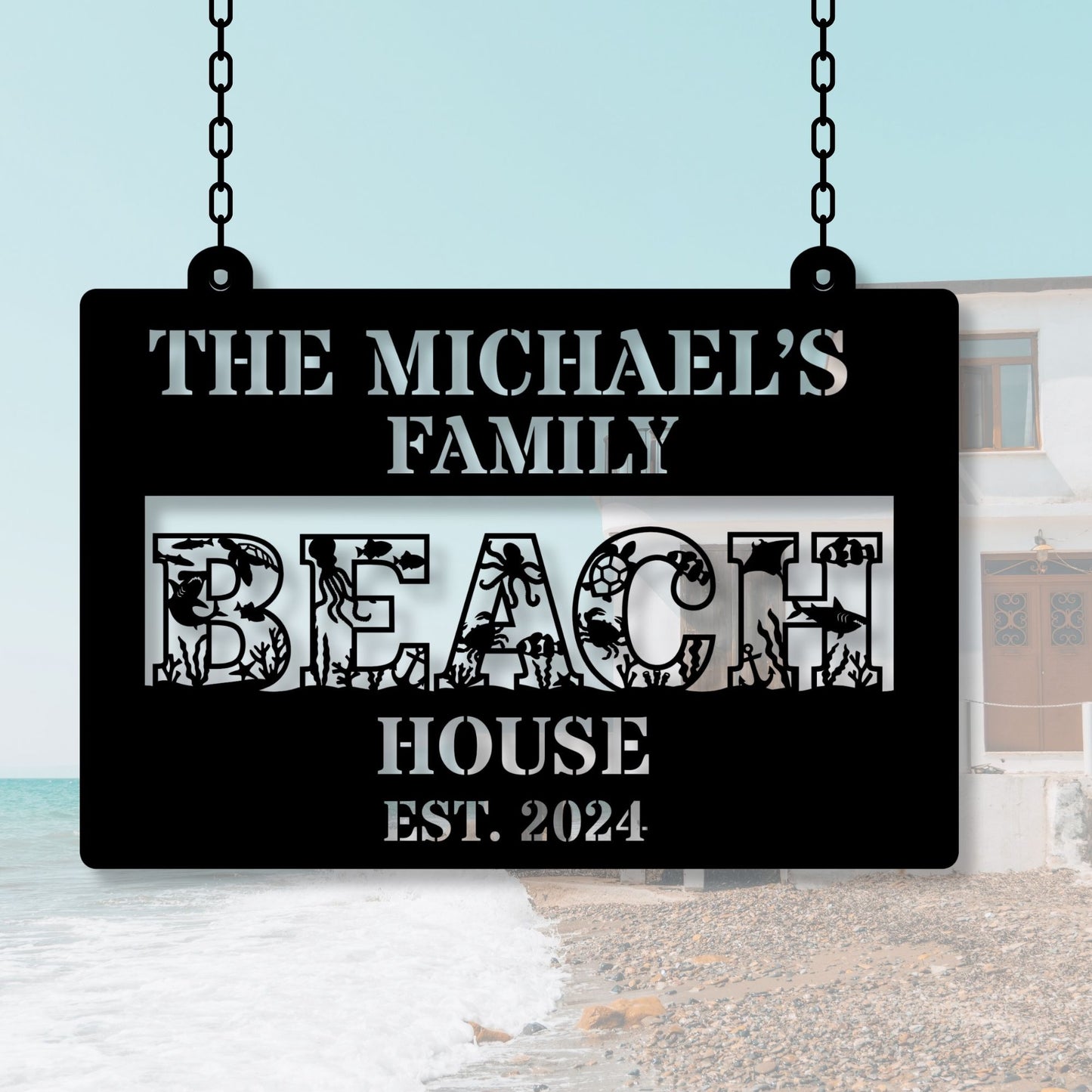 Personalized Beach House Metal Sign, Custom Beach House sign, Beach Themed Gift for Home