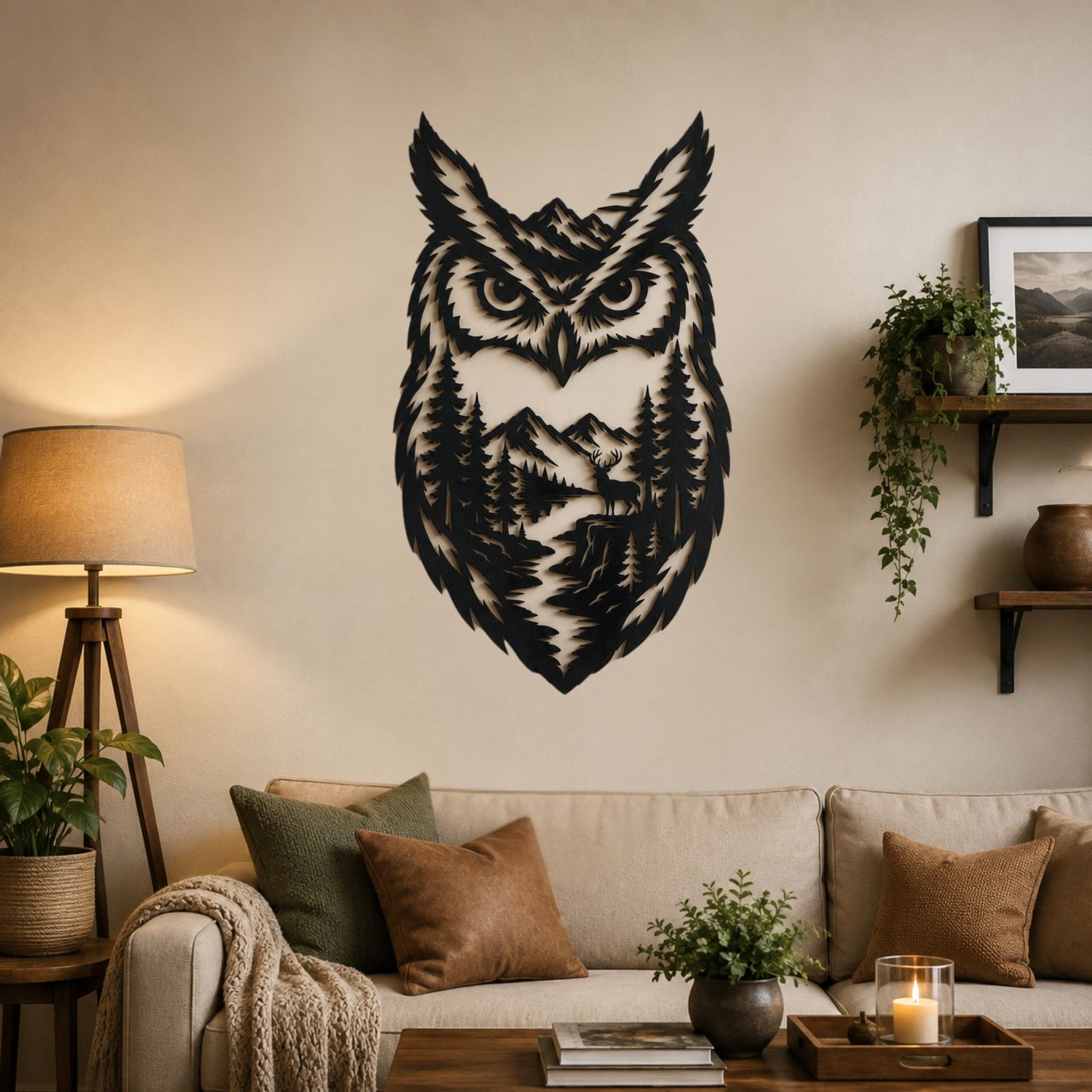 Owl Silhouette Metal Wall Art | Forest Bird Metal Sign | Woodland Nature Wall Decor | Outdoor Patio Decor | Cabin & Farmhouse Decor Gift