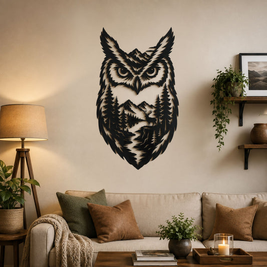Owl Silhouette Metal Wall Art | Forest Bird Metal Sign | Woodland Nature Wall Decor | Outdoor Patio Decor | Cabin & Farmhouse Decor Gift