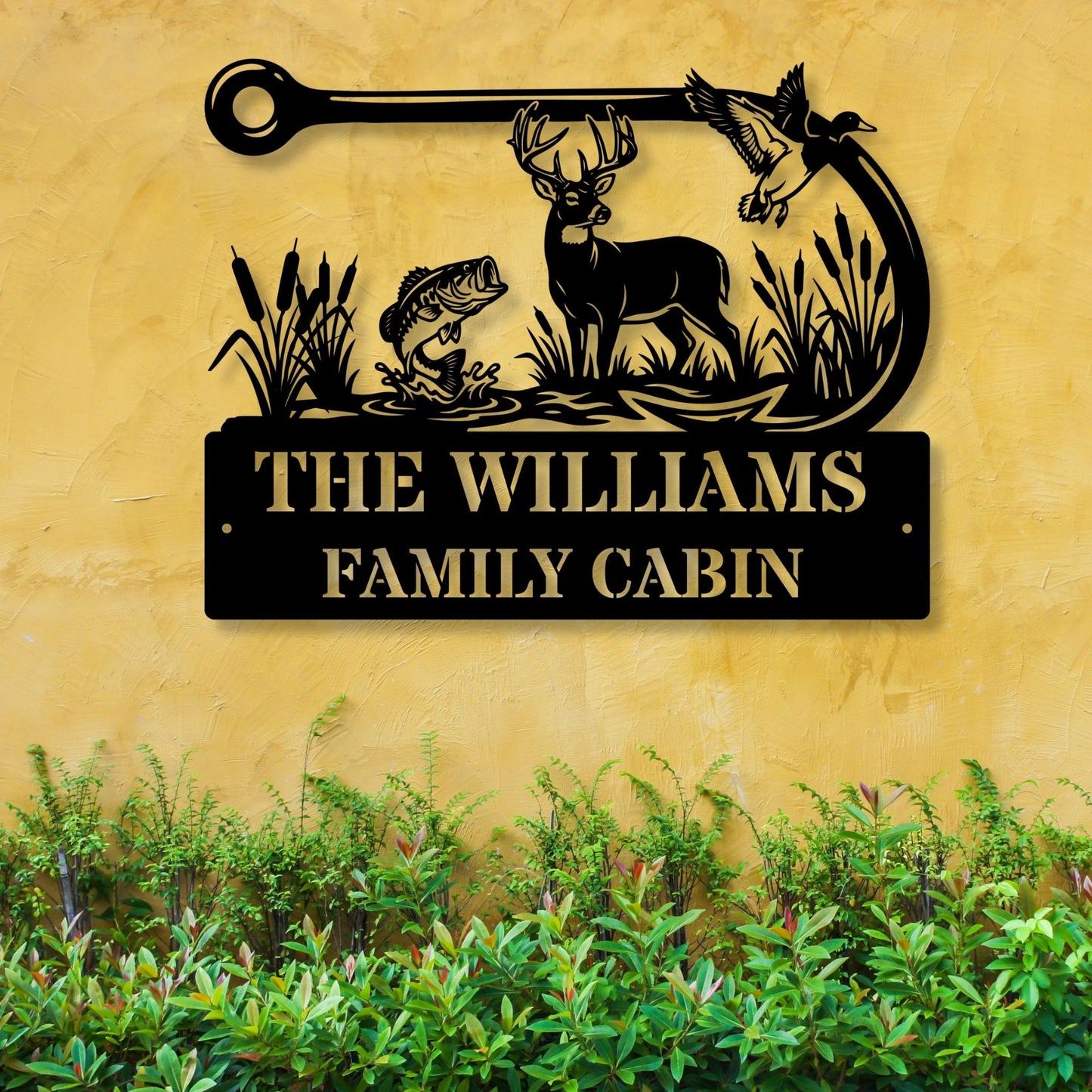 Personalized Hunting Fishing Metal Sign, Custom Fish Hook Art, Gift for Dad, Man Cave Wall Decor, Hunter Fisherman Gift, Outdoor Metal Sign