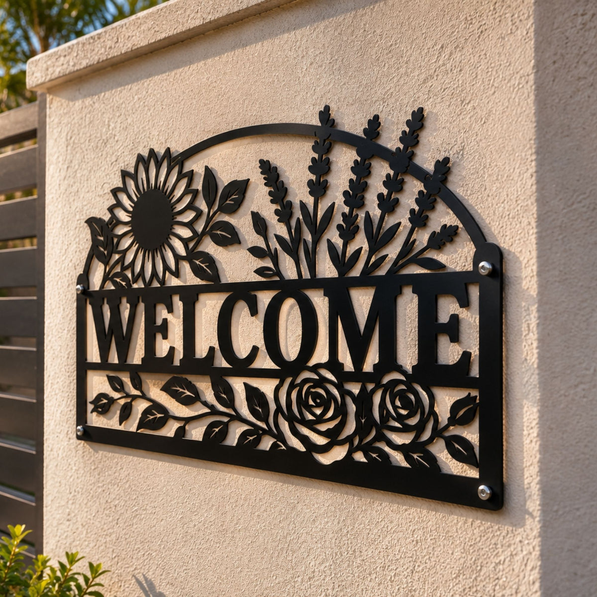 Floral Welcome Metal Wall Art, Sunflower Lavender Rose Metal Sign, Rustic Farmhouse Entryway Decor