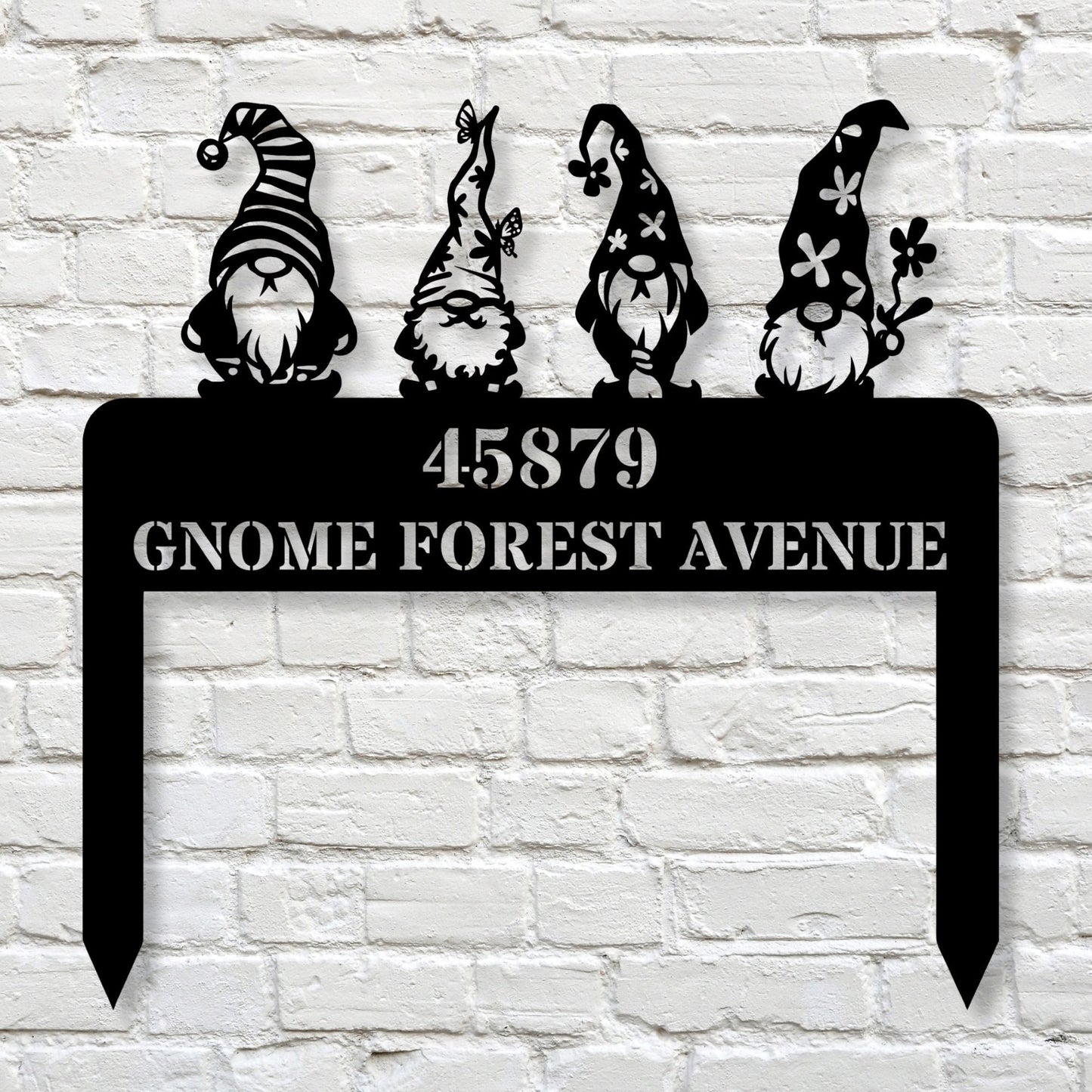 Custom Gnome Address Stake Sign, Personalized Yard Address Sign, Garden Gnome Decor, Outdoor Address Plaque, Lawn Stake