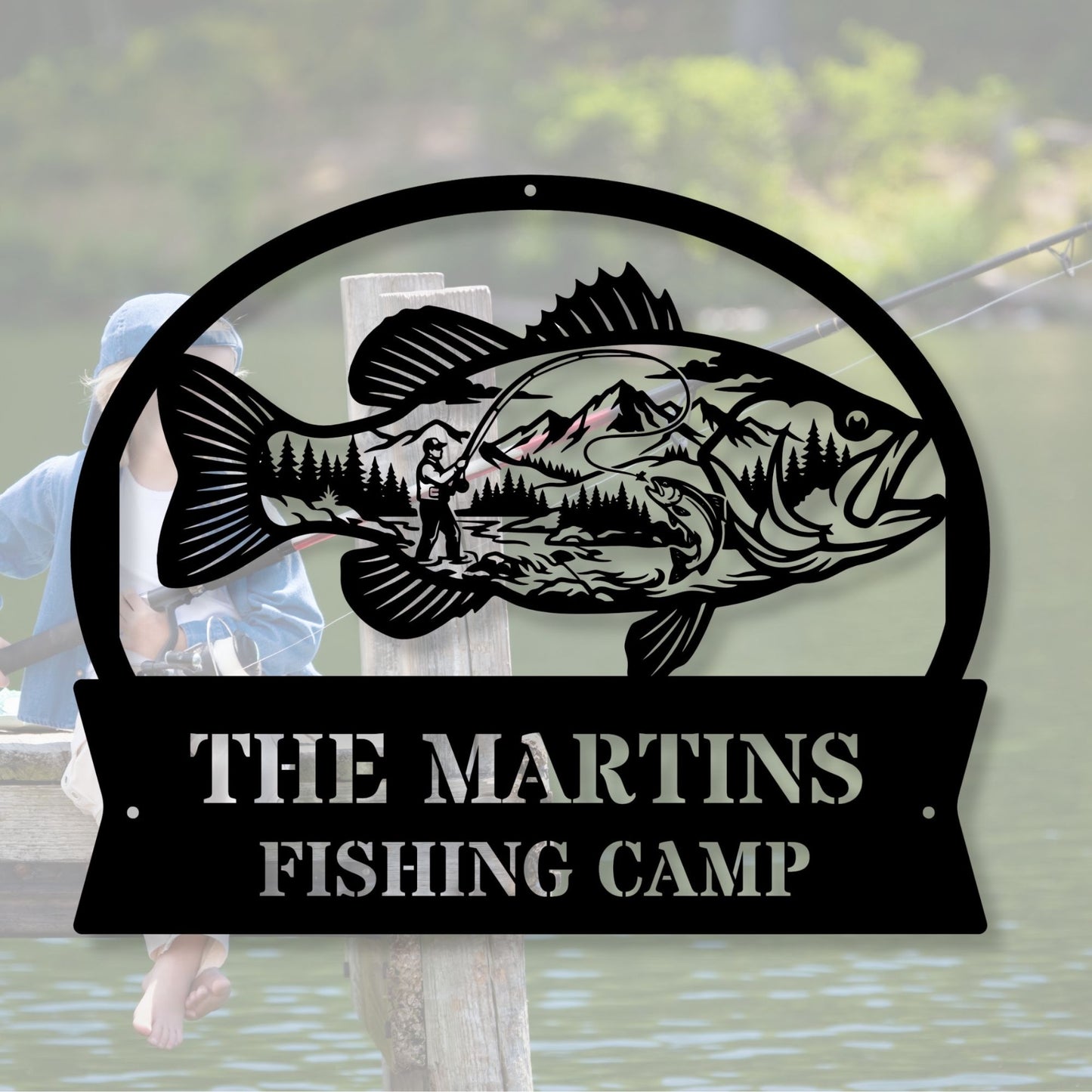 Custom Fishing Camp Metal Sign | Personalized Lake House Decor | Fisherman Gift | Rustic Cabin Wall Art | Outdoor Name Sign Steel Plaque