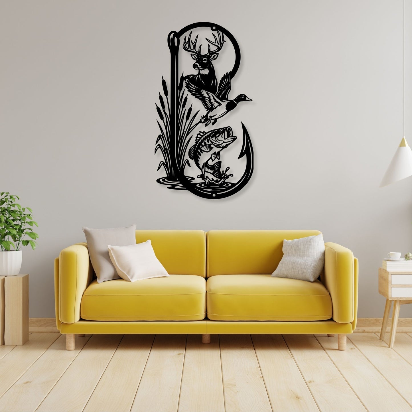 Metal Fishing Hook Sign, Man Cave Wall Decor, Gift for Dad, Fishing Enthusiast Gift, Garage Metal Art, Outdoor Patio Decor, Hunter Gift
