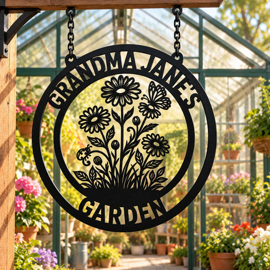 Personalized Floral Garden Metal Wall Art | Custom Family Name Sign | Butterfly and Daisy Outdoor Decor | Yard and Patio Sign | Mother's Day Gift