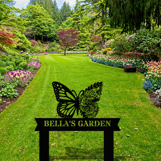 Butterfly Flower Garden Metal Stake Sign, Large Garden Stake Sign, Garden Decor Stake Sign