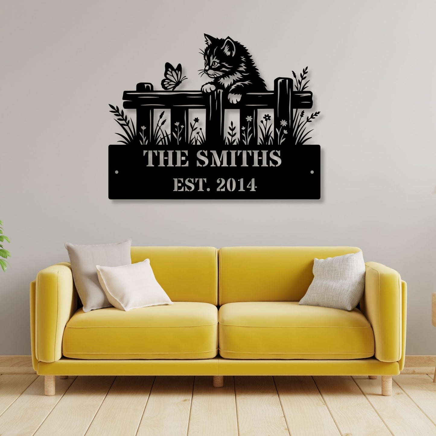 Custom Cute Kitten Metal Sign, Personalized Cat Name Sign, Metal Pet Wall Art, Cute Cat Lover Gift, Silhouette Kitten Decor, Garden Sign