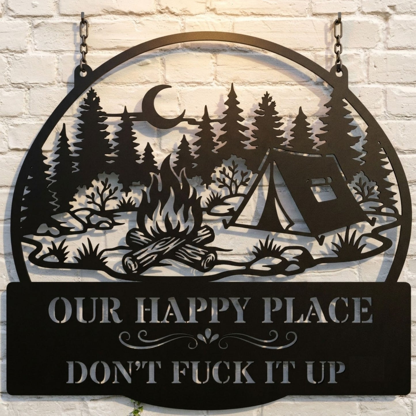 Personalized Camping Scene Metal Sign, Custom Camper Metal Sign, Personalized Camping Decor, Metal Camp Sign, Outdoor Cabin Sign, RV Campfire Monogram, Camper Trailer Gift