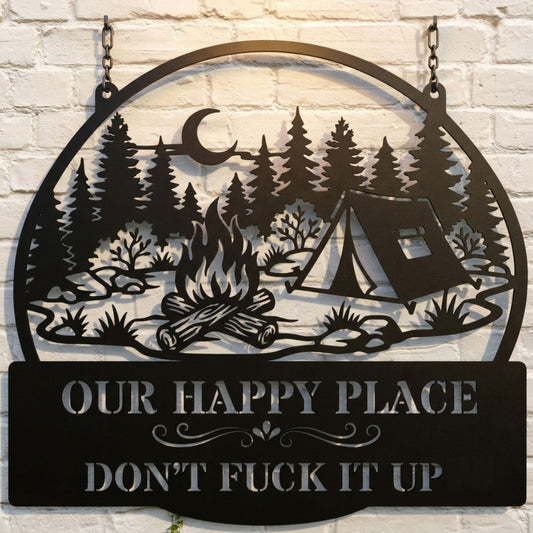 Personalized Camping Scene Metal Sign, Custom Camper Metal Sign, Personalized Camping Decor, Metal Camp Sign, Outdoor Cabin Sign, RV Campfire Monogram, Camper Trailer Gift