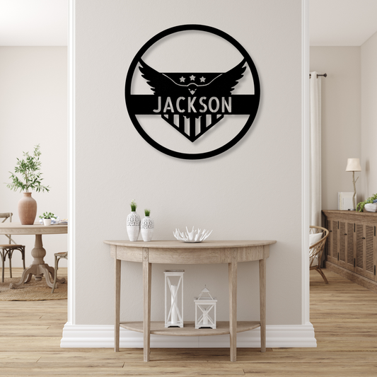 Attacking Eagle Metal Sign,  Personalized Eagle Monogram, Eagle Name Sign, Nature wall Art, Large Metal Eagle Wall sign, Patriotic Wall Art