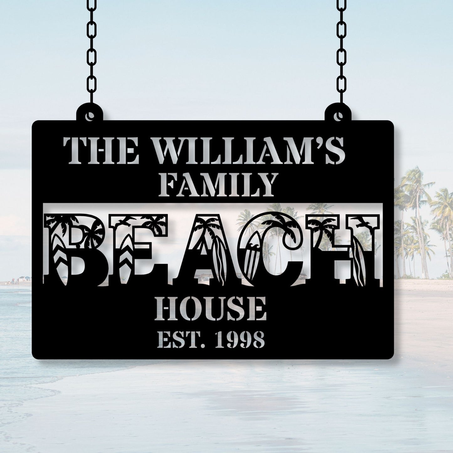 Custom beach house metal sign, personalized beach decor, coastal home wall art, nautical metal sign, beach house gift