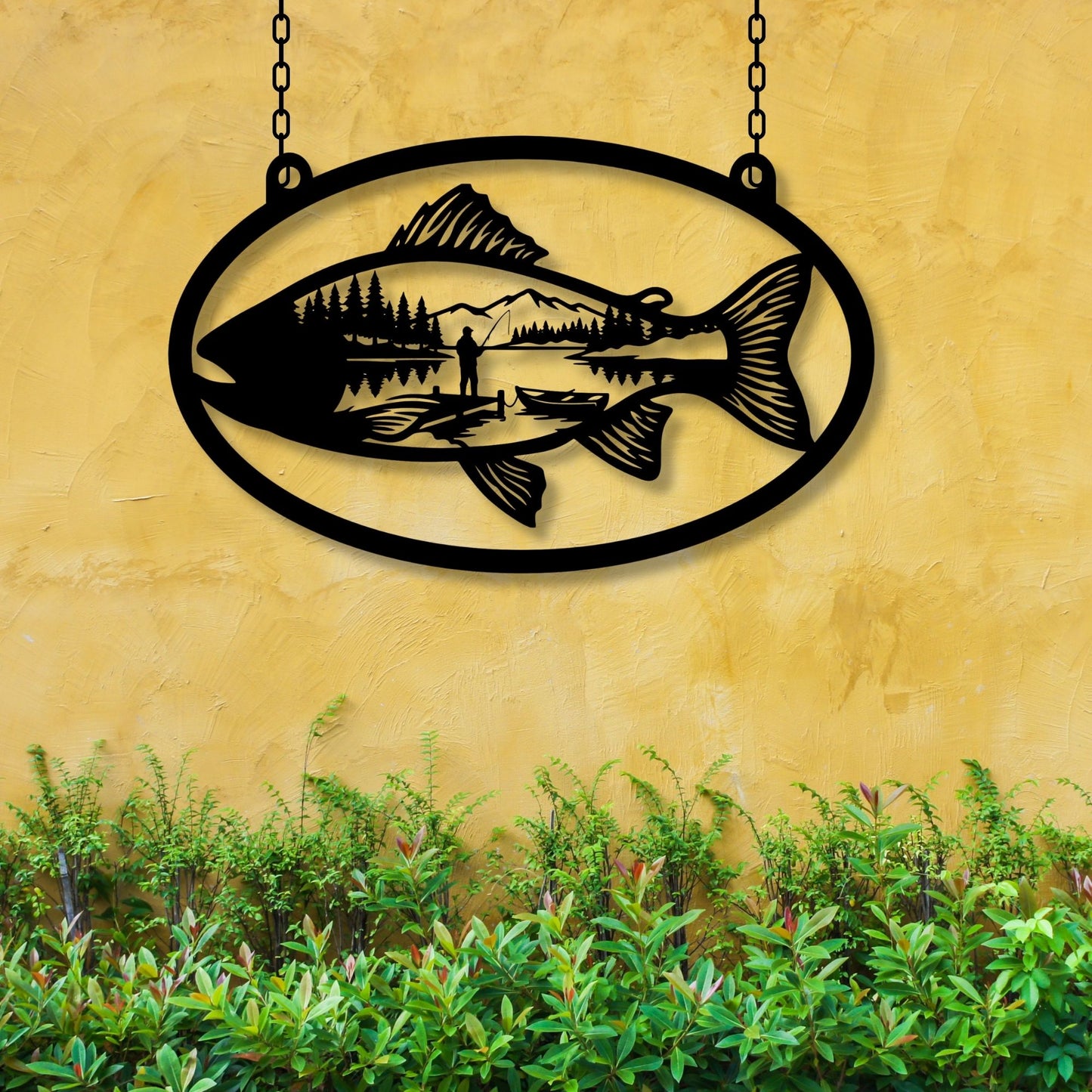 Hanging Fishing Metal Art, Lake House Wall Decor, Custom Fisherman Gift, Cabin Sign with Hooks, Rustic Outdoor Wall Hanging, Fishing Lodge Decor