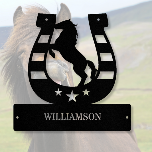 Customized Horseshoe Metal Sign, Last Name Metal Sign, American Flag Horseshoe Sign, Horse Farm Sign, Rustic Western Decor, Country Home Décor