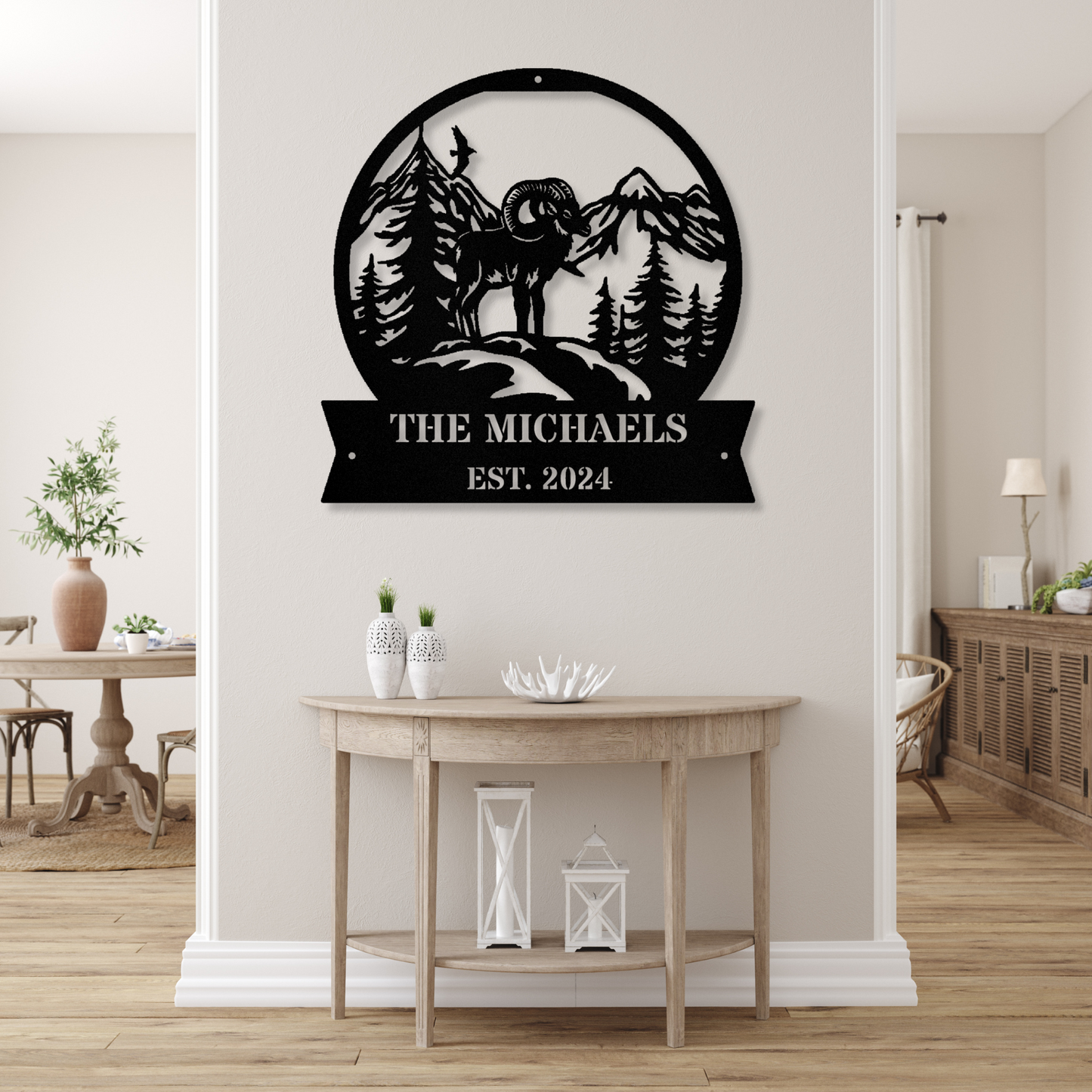 Custom Bighorn Goat Metal Sign, Mountain Cabin Metal Sign, Last Name Sign, Address Sign, Mountain Goat Wall Decor, Housewarming Gift