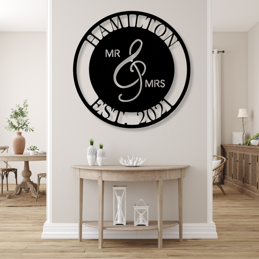 Mr. and Mrs. Metal Steel Sign, Last Name Monogram Sign, Wedding Anniversary Gift, Married Couple Gift,  Engagement Gift, Wedding Wall Decor