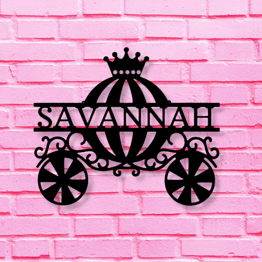 Personalized Princess Carriage Metal Sign, Kids name Metal Wall Art, Bedroom Decor