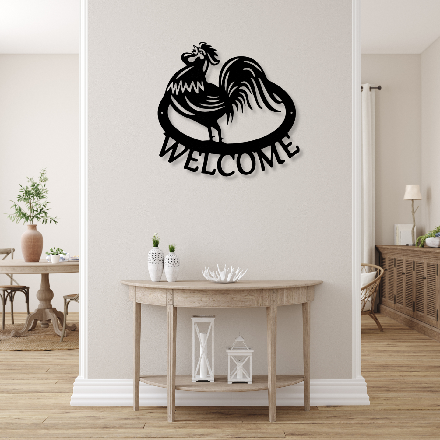 Welcome Rooster Metal Sign, Front Door Signage, Porch Decor, Patio Metal Wall Art, Welcome Sign for Front Porch, Welcome Metal Sign Entryway