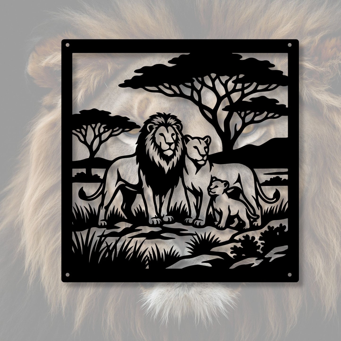 Majestic Lion Metal Wall Art | African Safari Silhouette | Lioness and Cubs Metal Sign | Modern Living Room Decor | Masculine Gift Idea