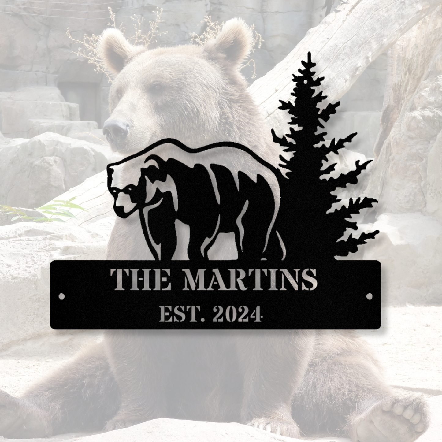 Grizzly Bear Metal Wall Sign, Large Metal Wall Sign, Cabin Wall Metal Sign, Last Name Sign, Address Metal Sign, Bear Metal Sign, Family Name Est. Sign