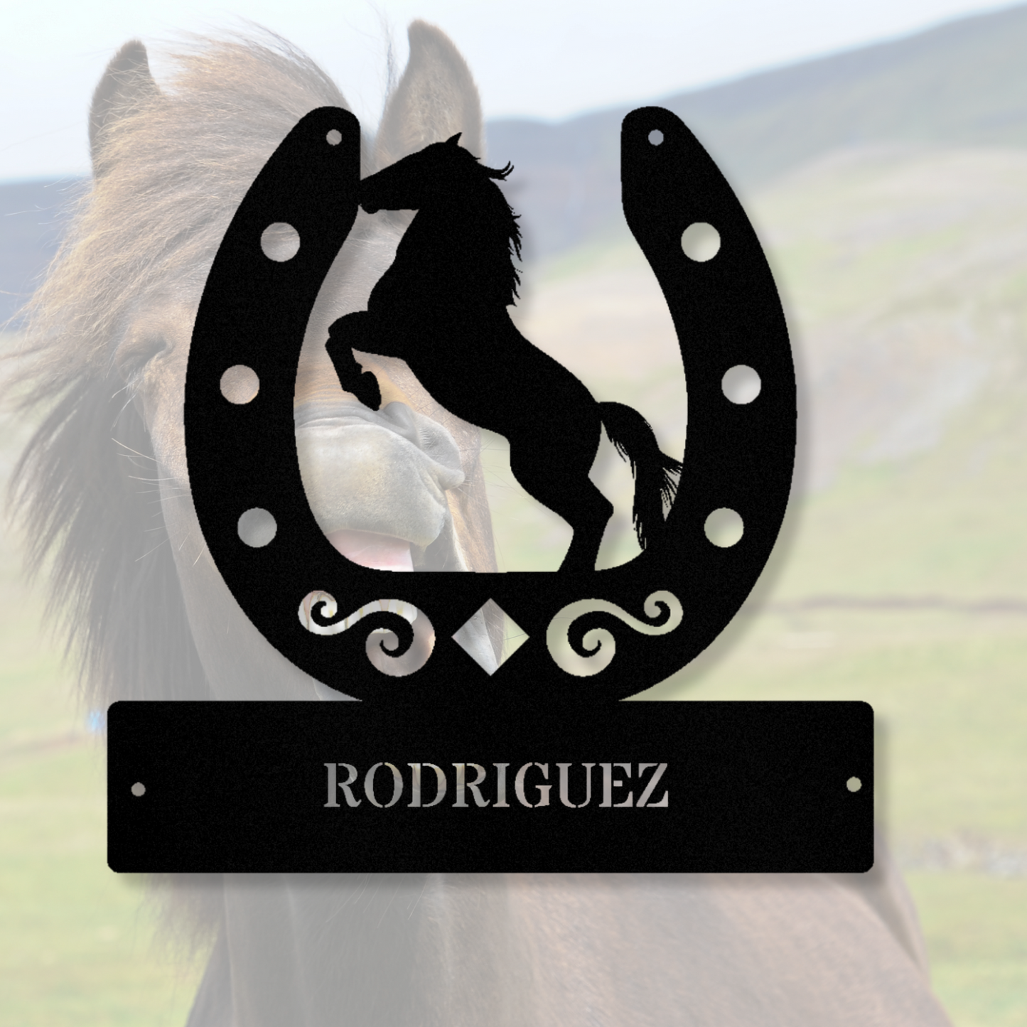 Horseshoe Metal Wall Art, Customized Couple's Name Horse Sign, Equestrian Wall Art, Personalized Metal Ranch Sign, Cabin Wall Hanging,