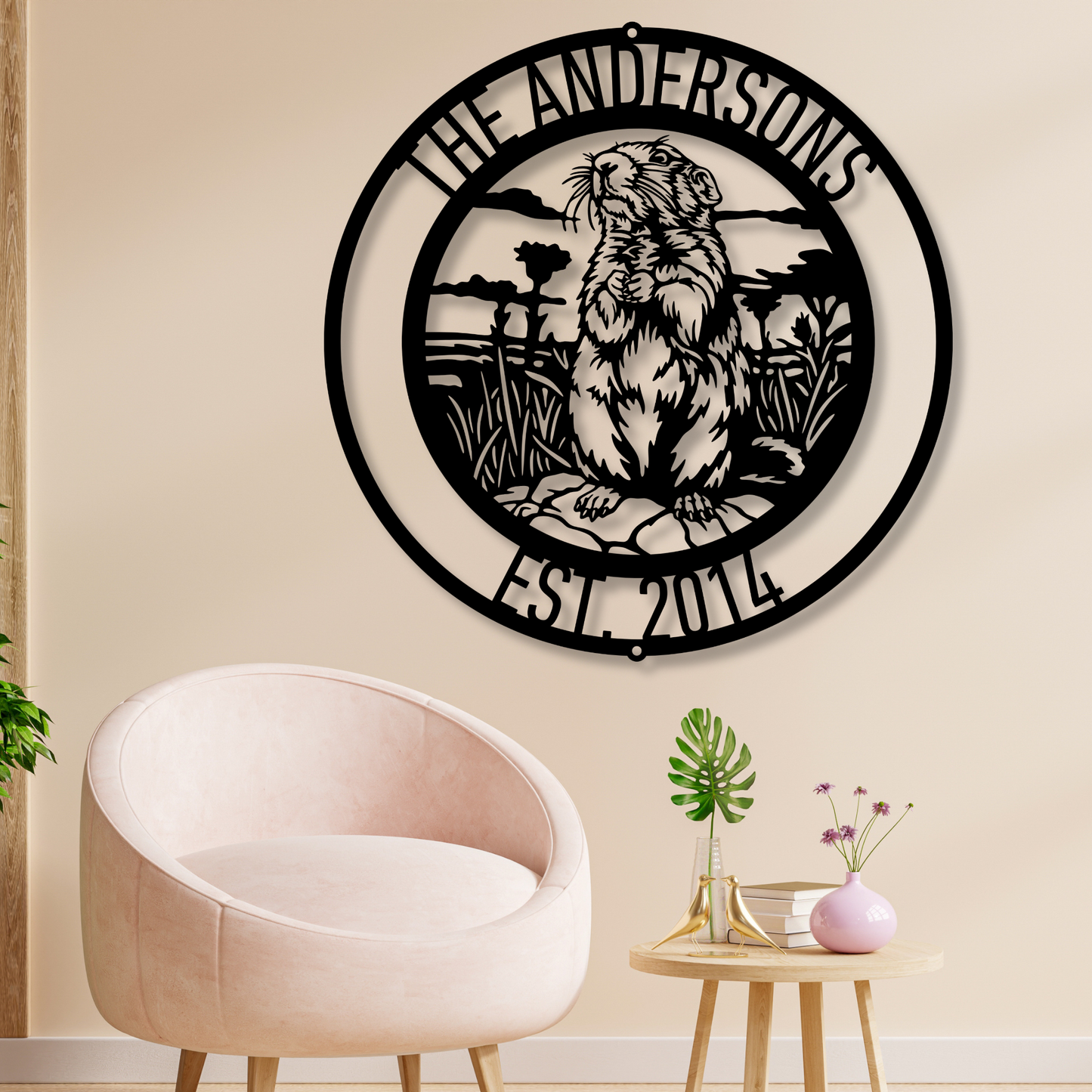 Custom Beaver Metal Wall Sign, Personalized Wall Art, Rustic Beaver Decor, Wildlife Metal Artwork, Unique Gift for Nature Lovers