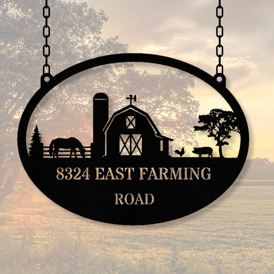 Personalized Farm House Hanging Metal Address Sign, Horse or Pig Farm Sign, Barn Metal Sign, Last Name Metal Sign