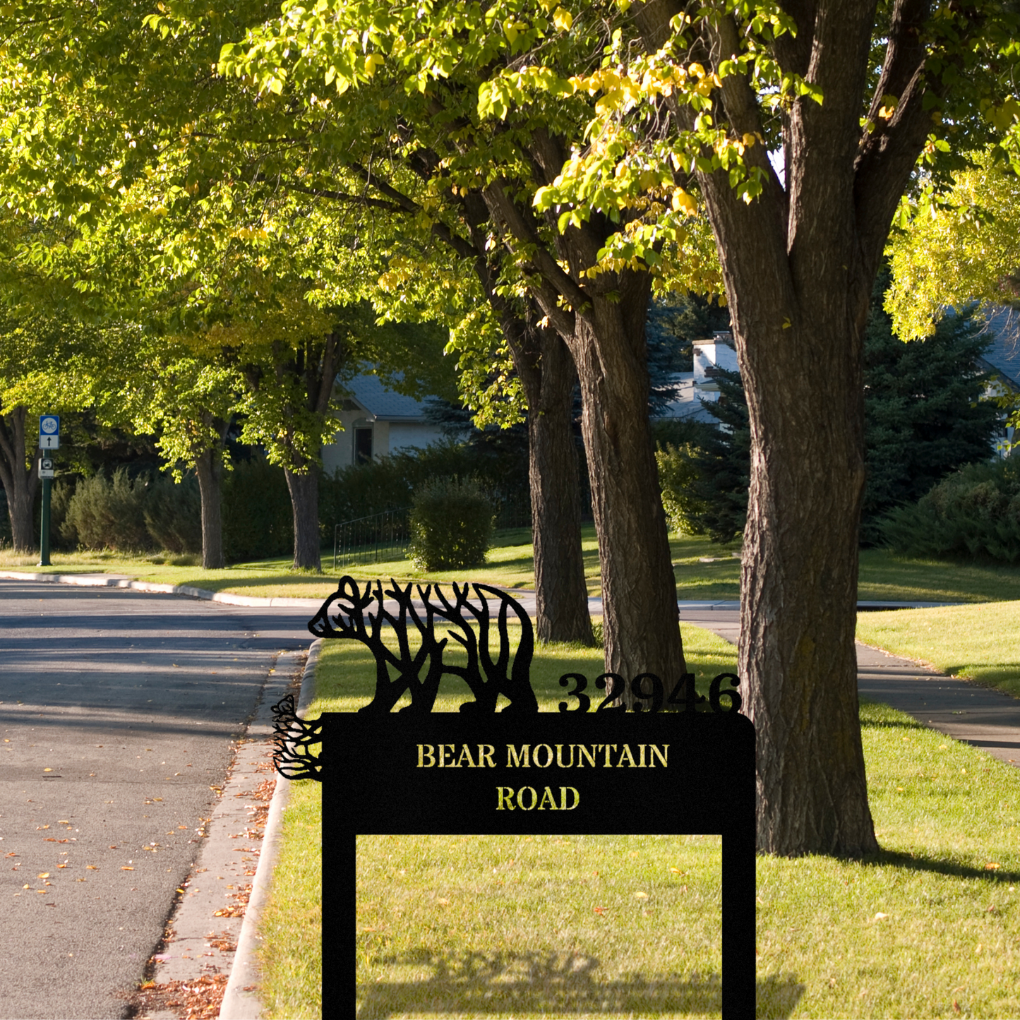 Customized Bear Tree Address Stake Sign, Bear Cub Address Metal Sign Metal House Numbers Outdoor Address sign, Tree Animal Sign, Patio Decor