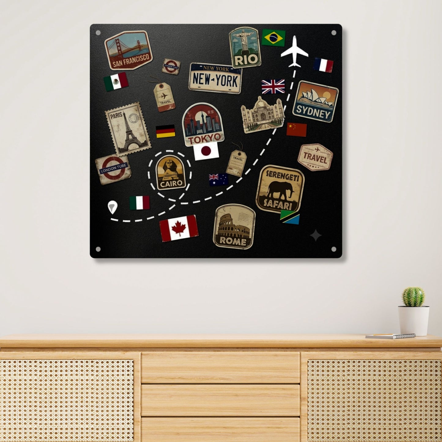 Magnetic Metal Board for Wall, Travel Magnet Display, Modern Bulletin Board, Souvenir Magnet Holder, Metal Wall Art, Office Organization