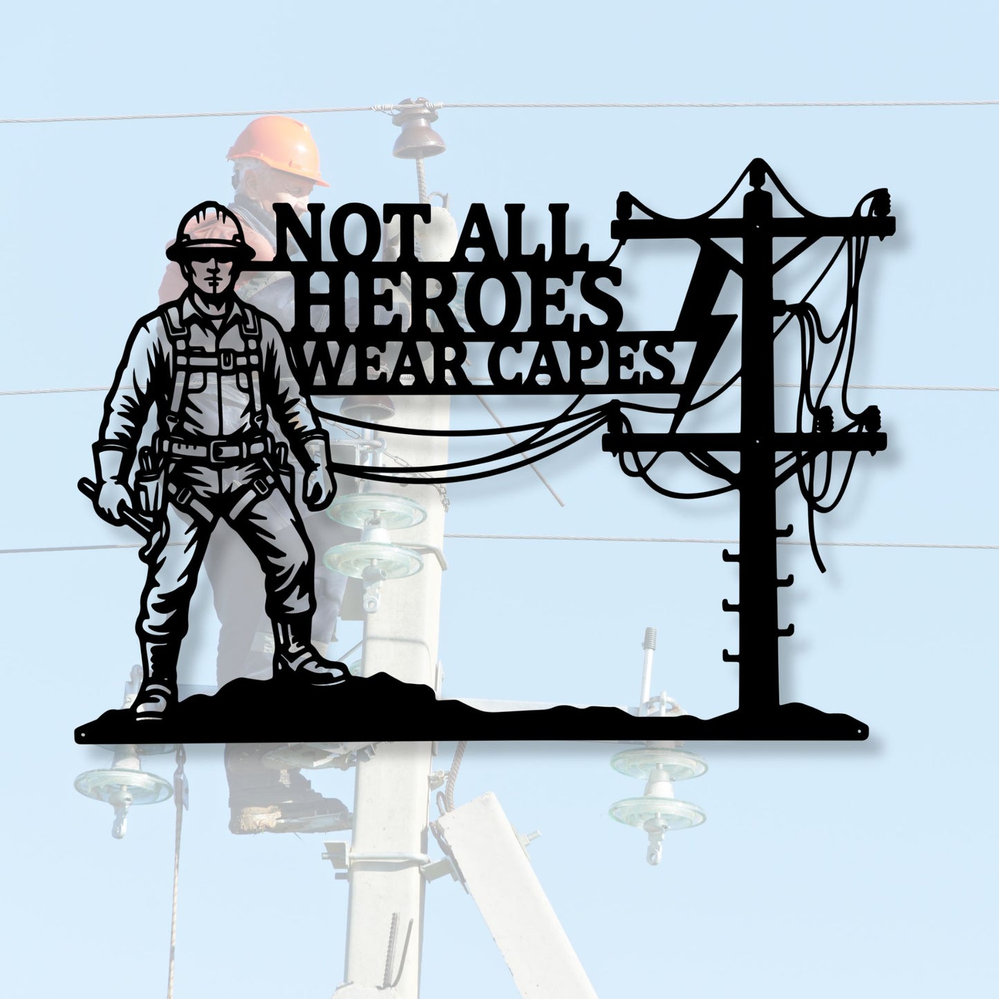 Metal Lineman Wall Art, Power Pole Silhouette Sign, Custom Essential Worker Decor, Heavy Duty Steel Utility Sign, Lineman Decor for Home
