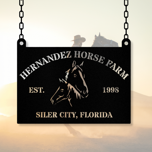 Personalized Horse Farm Metal Sign, Equestrian hanging Decor, Farm Addrress Sign, Custom Name Sign, Last Name Metal Sign, Horse Lover Gift