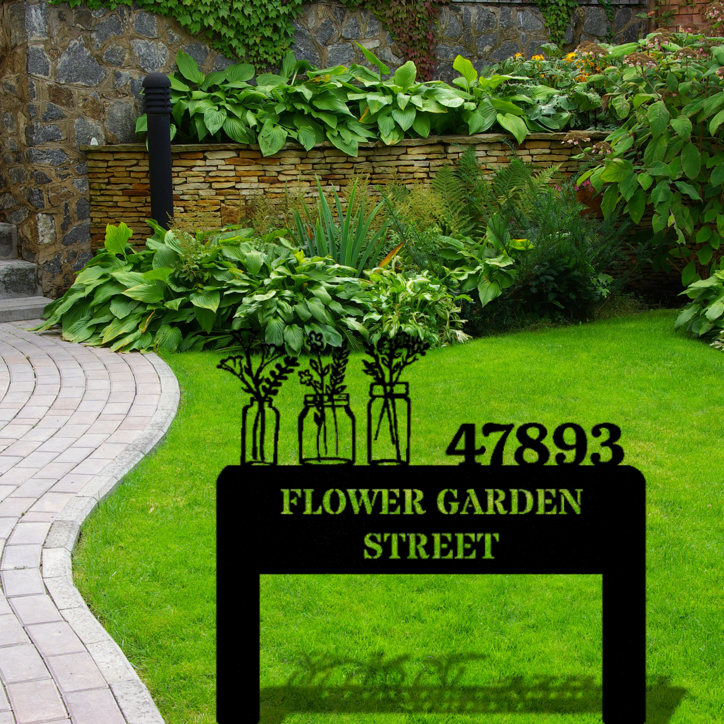 Custom Flower Vase Metal Address Stake, Flower Address Metal Stake, Horizontal Address Metal Sign,  Home Number Address Signage, Address Plaque Garden Decor, Front of House Sign