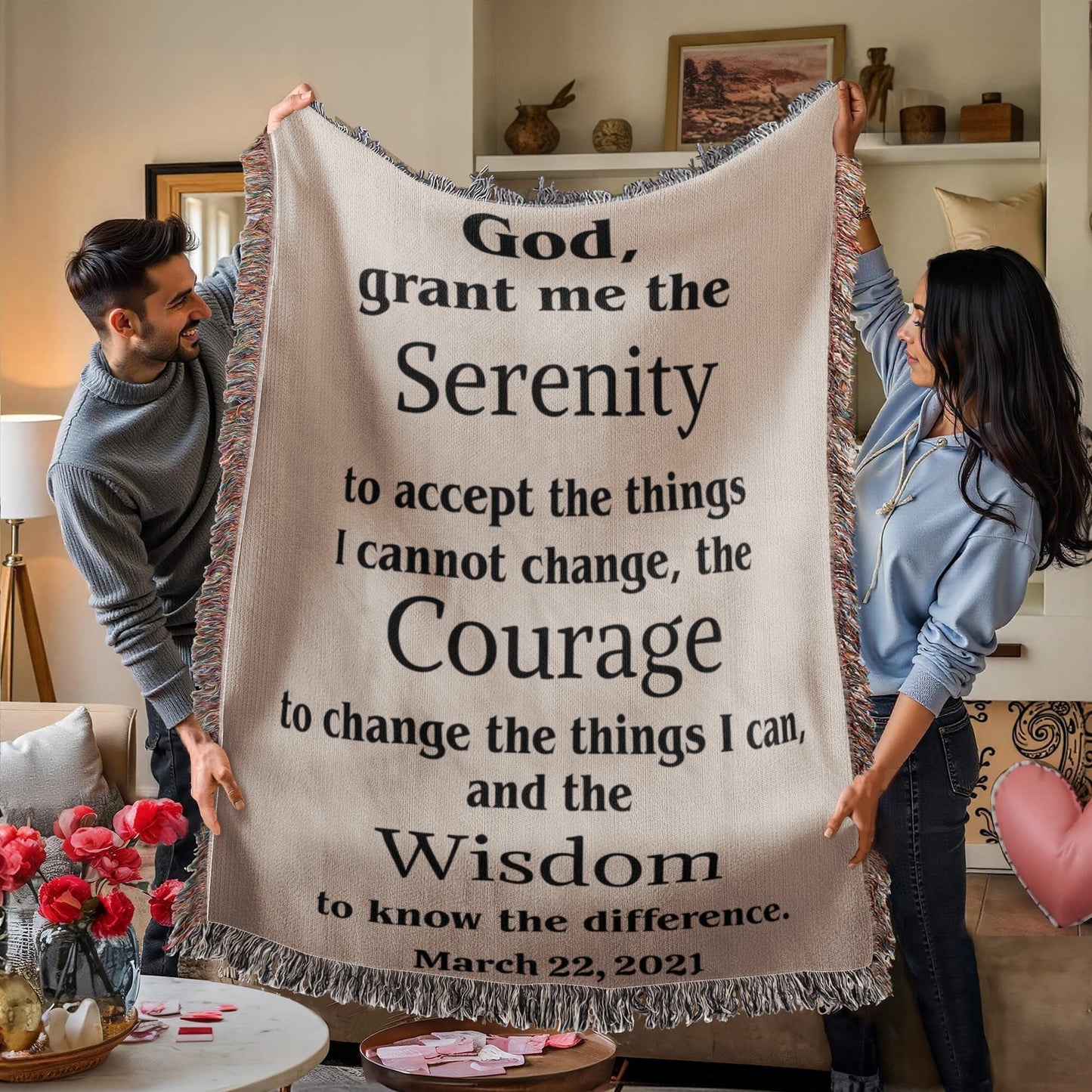 Serenity Prayer Woven Blanket, Custom Name Blanket, Cotton Throw, Personalized Woven Blanket