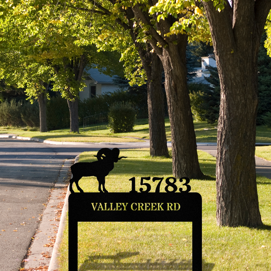 Customized Bighorn Goat Address Stake, Metal Sign, Wilderness address Sign, Housewarming Gift, Horizontal Address Plaque, Address Signage