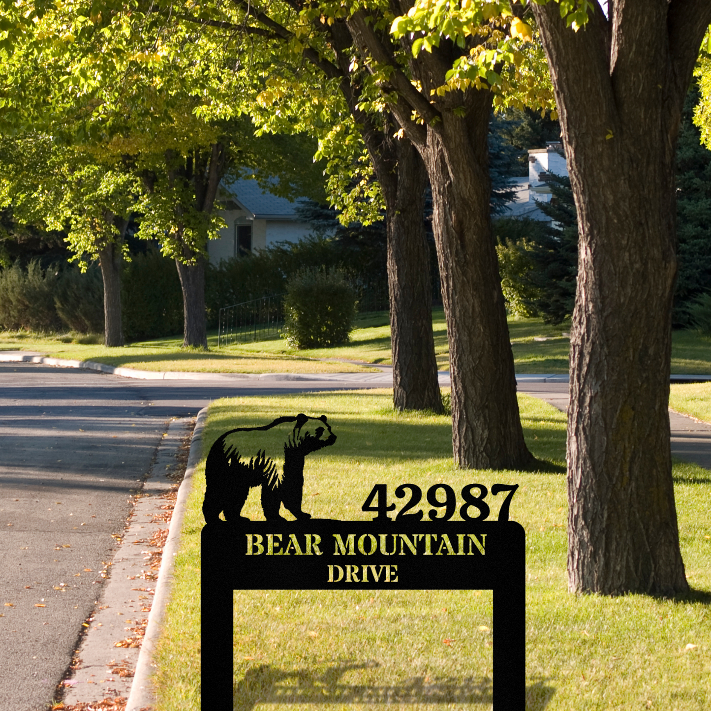 Personalized Bear Address Stake Metal Sign,  Horizantal Address Signage, Custom Bear Metal Sign, Home Address Sign, Front Yard Bear Stake Sign