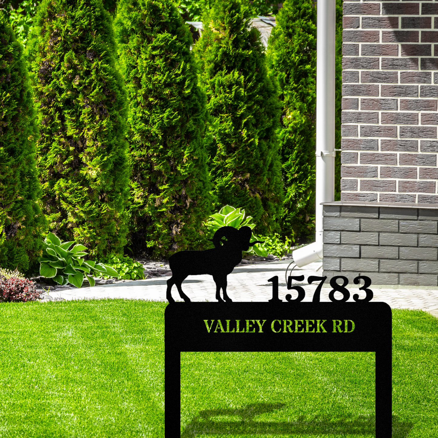 Customized Bighorn Goat Address Stake, Metal Sign, Wilderness address Sign, Housewarming Gift, Horizontal Address Plaque, Address Signage