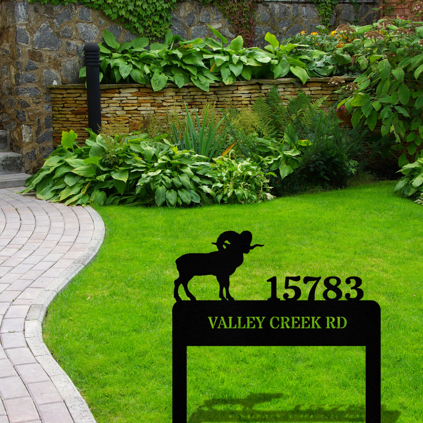 Customized Bighorn Goat Address Stake, Metal Sign, Wilderness address Sign, Housewarming Gift, Horizontal Address Plaque, Address Signage