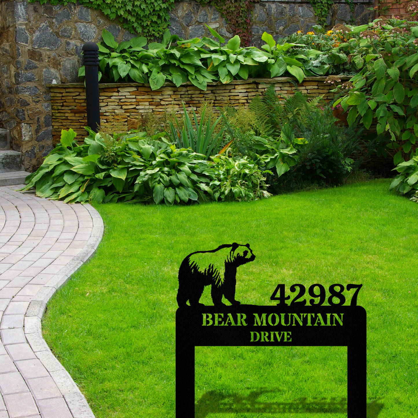 Personalized Bear Address Stake Metal Sign,  Horizantal Address Signage, Custom Bear Metal Sign, Home Address Sign, Front Yard Bear Stake Sign