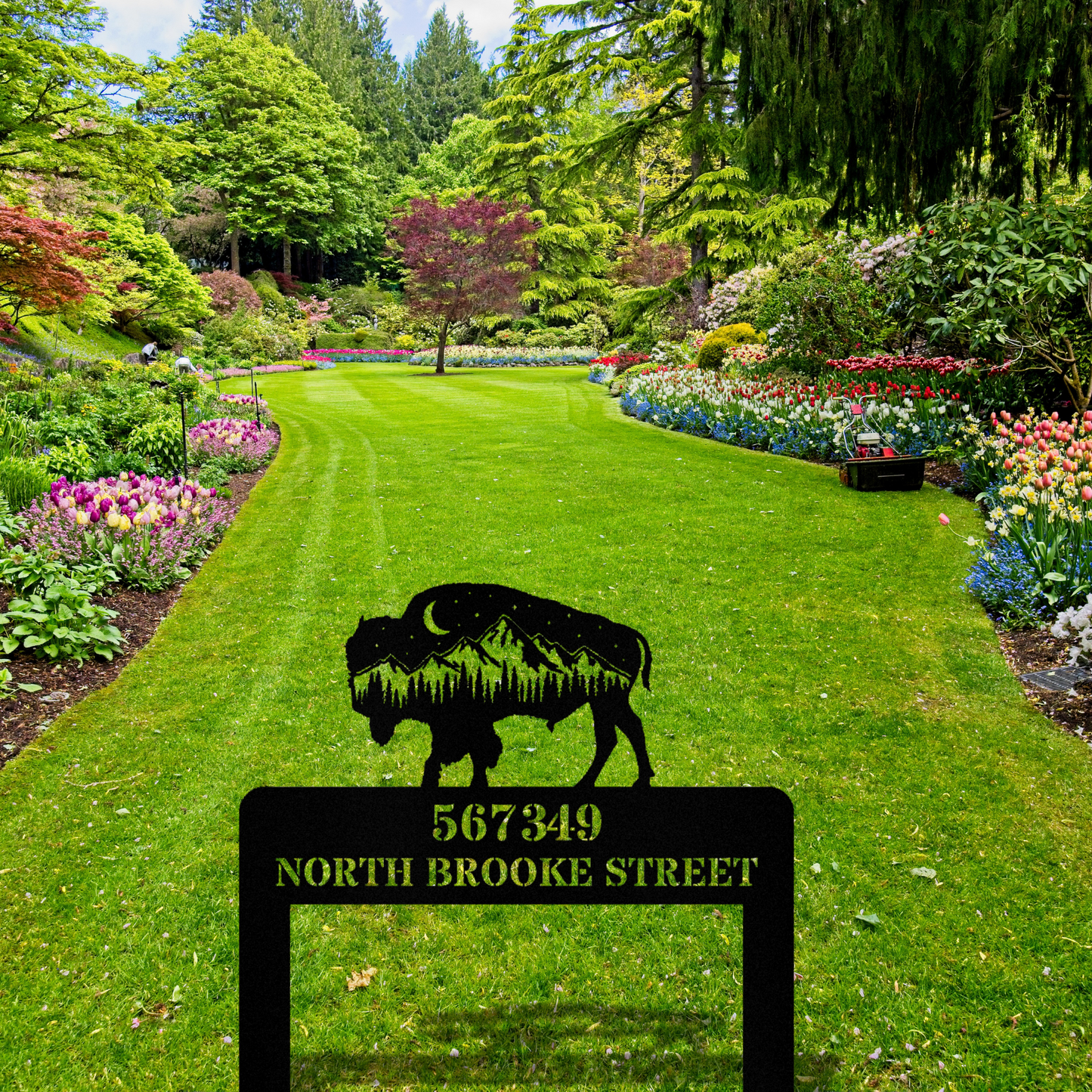 Bison Mountain Address Stake, Metal Address Sign, Wilderness address Sign, Housewarming Gift, Horizontal Address Plaque, Address Signage