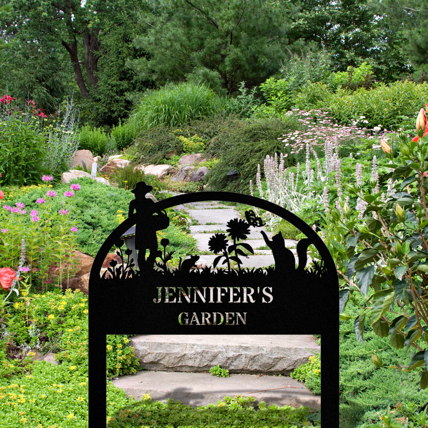 Personalized Garden Cat Metal Stake Sign, Address Signage, House Address, Metal House Number Stake, Gardener Decor, Metal Yard Decor